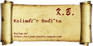 Kolimár Beáta névjegykártya